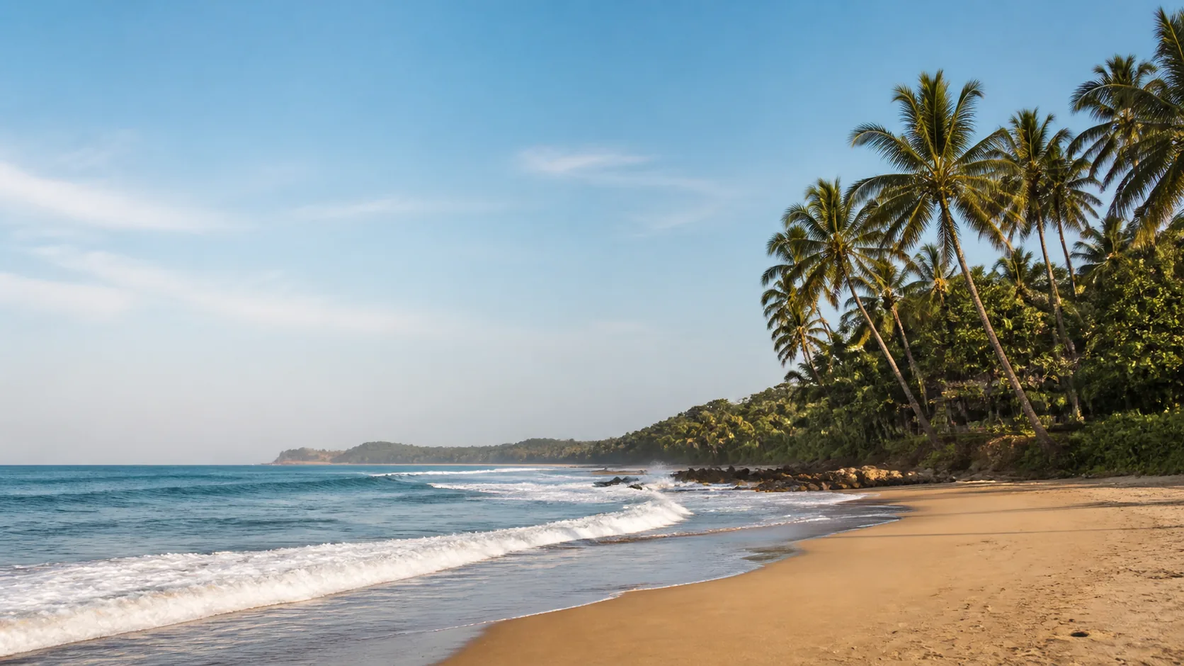 AI-generated illustration: Santa Teresa-inspired golden Pacific surf beach and tropical shoreline.